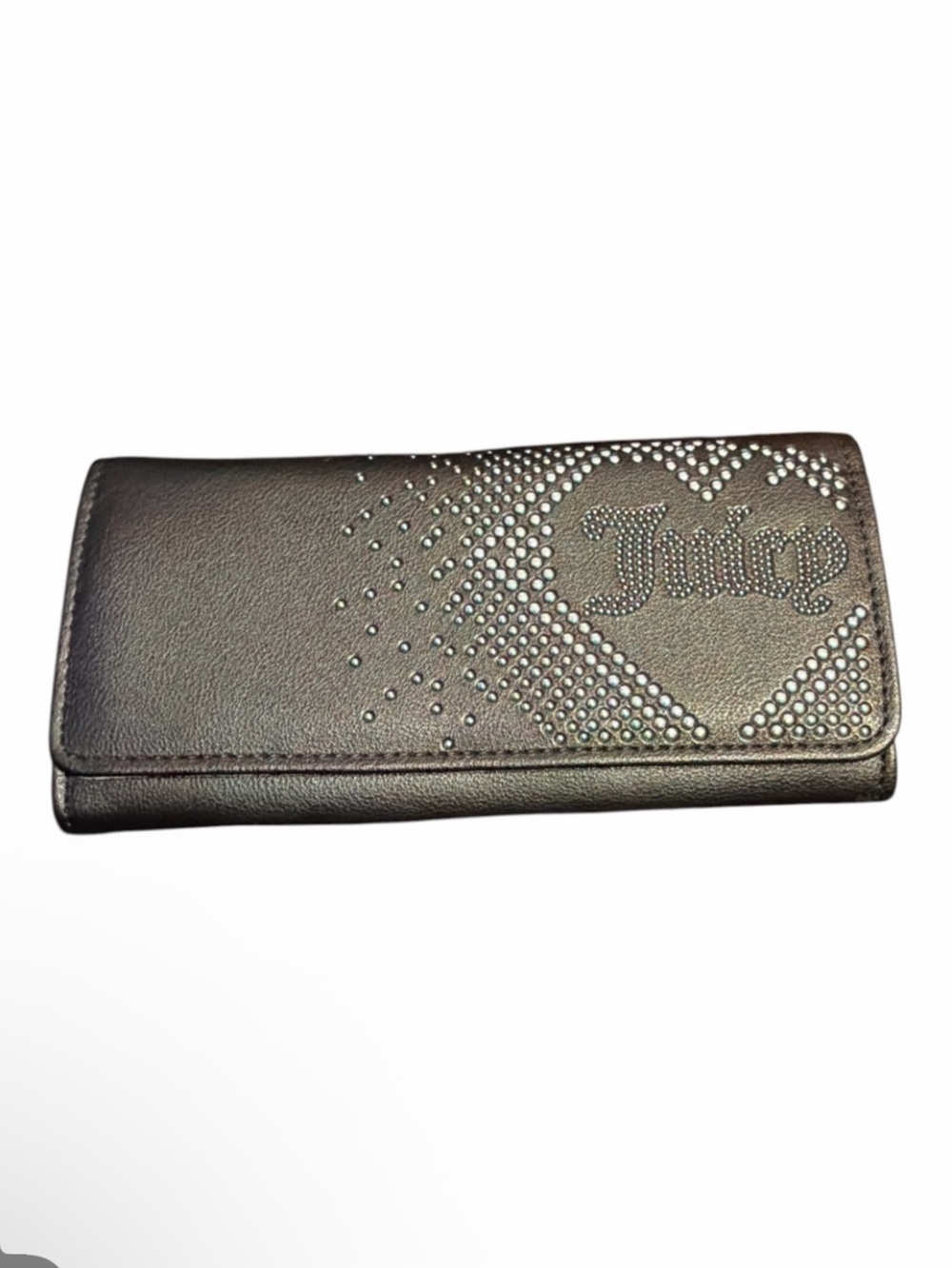 Juicy Couture Metallic Gunmetal Silver Rhinestone Logo Wallet